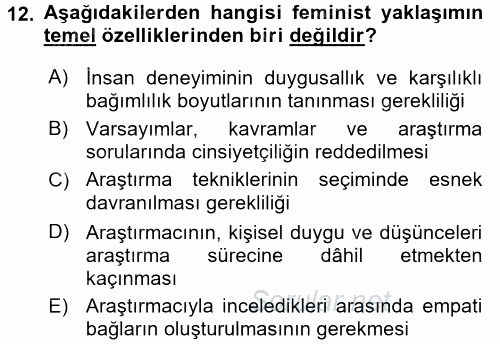 Sosyolojide Araştırma Yöntem ve Teknikleri 2016 - 2017 Ara Sınavı 12.Soru
