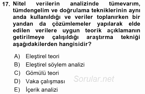 Sosyolojide Araştırma Yöntem ve Teknikleri 2016 - 2017 Ara Sınavı 17.Soru
