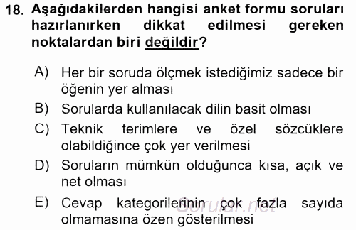 Sosyolojide Araştırma Yöntem ve Teknikleri 2016 - 2017 Ara Sınavı 18.Soru