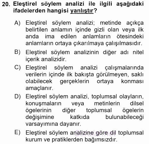 Sosyolojide Araştırma Yöntem ve Teknikleri 2016 - 2017 Ara Sınavı 20.Soru