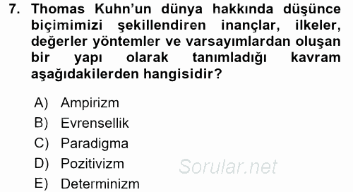 Sosyolojide Araştırma Yöntem ve Teknikleri 2016 - 2017 Ara Sınavı 7.Soru