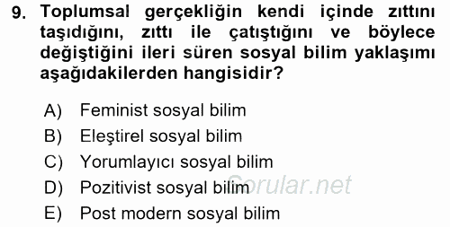 Sosyolojide Araştırma Yöntem ve Teknikleri 2016 - 2017 Ara Sınavı 9.Soru