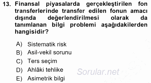 Para ve Banka 2015 - 2016 Ara Sınavı 13.Soru