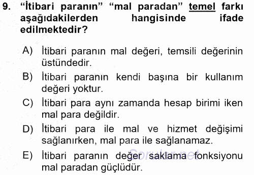 Para ve Banka 2015 - 2016 Ara Sınavı 9.Soru