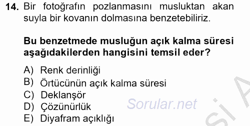 Sayısal Fotoğrafa Giriş 2014 - 2015 Ara Sınavı 14.Soru
