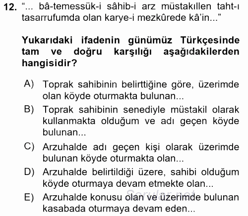 Osmanlı Türkçesi Metinleri 2 2017 - 2018 Dönem Sonu Sınavı 12.Soru