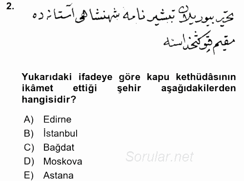 Osmanlı Türkçesi Metinleri 2 2017 - 2018 Dönem Sonu Sınavı 2.Soru