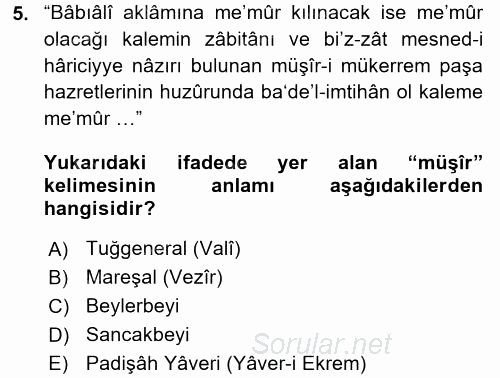 Osmanlı Türkçesi Metinleri 2 2017 - 2018 Dönem Sonu Sınavı 5.Soru
