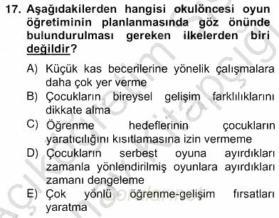 Okulöncesinde Beden Eğitimi Ve Oyun Öğretimi 2012 - 2013 Ara Sınavı 17.Soru