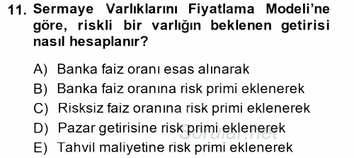 Finansal Yönetim 2014 - 2015 Dönem Sonu Sınavı 11.Soru