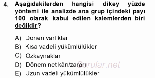 Finansal Yönetim 2014 - 2015 Dönem Sonu Sınavı 4.Soru