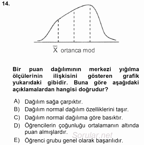 Ölçme Ve Değerlendirme 2015 - 2016 Tek Ders Sınavı 14.Soru