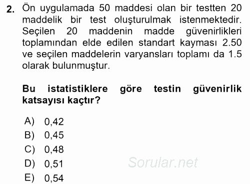 Ölçme Ve Değerlendirme 2015 - 2016 Tek Ders Sınavı 2.Soru