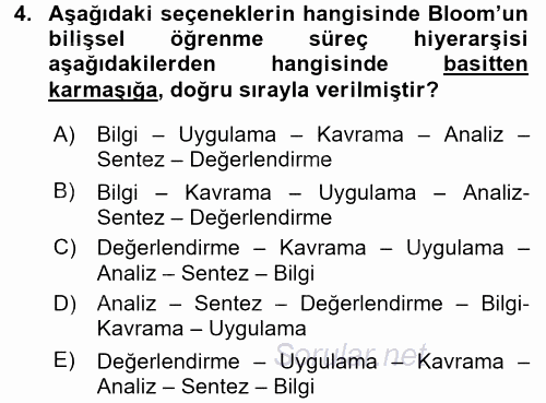 Ölçme Ve Değerlendirme 2015 - 2016 Tek Ders Sınavı 4.Soru