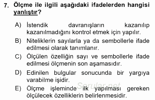 Ölçme Ve Değerlendirme 2015 - 2016 Tek Ders Sınavı 7.Soru