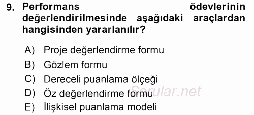 Ölçme Ve Değerlendirme 2015 - 2016 Tek Ders Sınavı 9.Soru