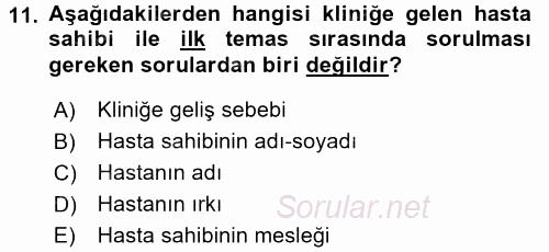 Temel Klinik Bilgisi 2016 - 2017 3 Ders Sınavı 11.Soru