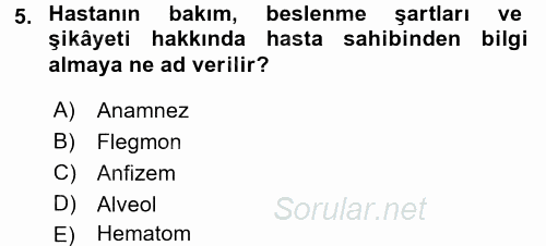 Temel Klinik Bilgisi 2016 - 2017 3 Ders Sınavı 5.Soru