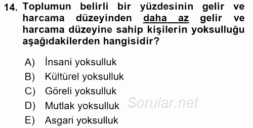 Gelir Dağılımı ve Yoksulluk 2016 - 2017 Dönem Sonu Sınavı 14.Soru