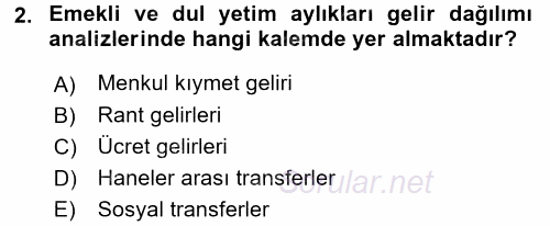 Gelir Dağılımı ve Yoksulluk 2016 - 2017 Dönem Sonu Sınavı 2.Soru