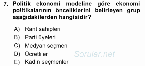 Gelir Dağılımı ve Yoksulluk 2016 - 2017 Dönem Sonu Sınavı 7.Soru