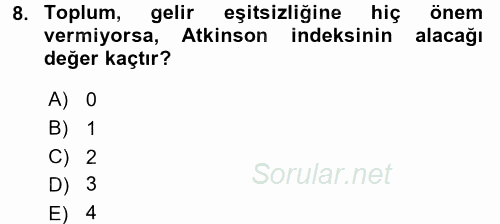 Gelir Dağılımı ve Yoksulluk 2016 - 2017 Dönem Sonu Sınavı 8.Soru