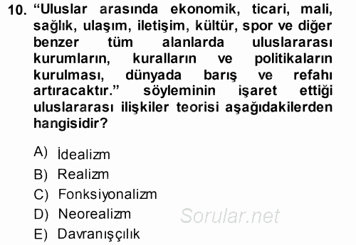 Amerikan Dış Politikası 2014 - 2015 Tek Ders Sınavı 10.Soru
