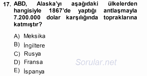 Amerikan Dış Politikası 2014 - 2015 Tek Ders Sınavı 17.Soru