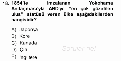 Amerikan Dış Politikası 2014 - 2015 Tek Ders Sınavı 18.Soru