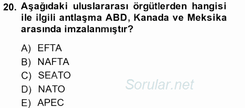 Amerikan Dış Politikası 2014 - 2015 Tek Ders Sınavı 20.Soru