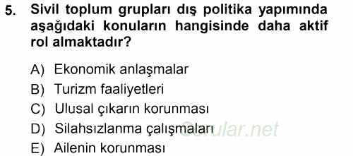 Amerikan Dış Politikası 2014 - 2015 Tek Ders Sınavı 5.Soru