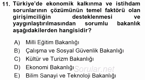 Girişim Finansmanı 2017 - 2018 3 Ders Sınavı 11.Soru