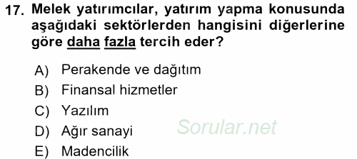 Girişim Finansmanı 2017 - 2018 3 Ders Sınavı 17.Soru