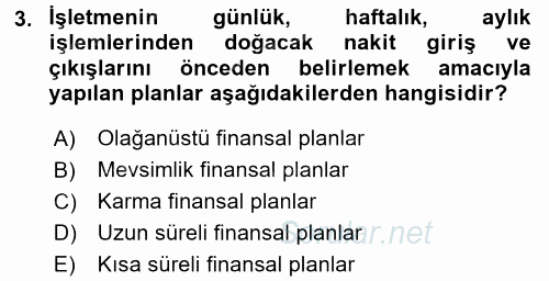 Girişim Finansmanı 2017 - 2018 3 Ders Sınavı 3.Soru