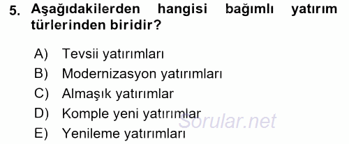 Girişim Finansmanı 2017 - 2018 3 Ders Sınavı 5.Soru