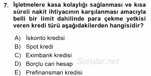Girişim Finansmanı 2017 - 2018 3 Ders Sınavı 7.Soru