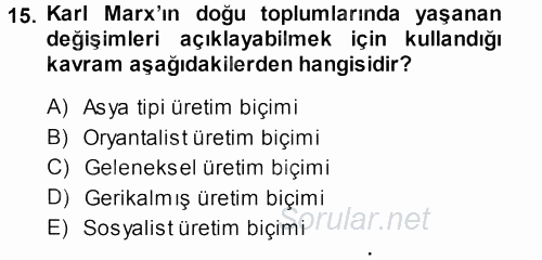 Sosyolojiye Giriş 2014 - 2015 Ara Sınavı 15.Soru