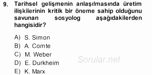 Sosyolojiye Giriş 2014 - 2015 Ara Sınavı 9.Soru