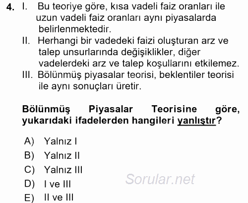 Finansal Ekonomi 2016 - 2017 Dönem Sonu Sınavı 4.Soru