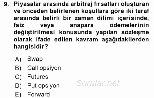 Finansal Ekonomi 2016 - 2017 Dönem Sonu Sınavı 9.Soru