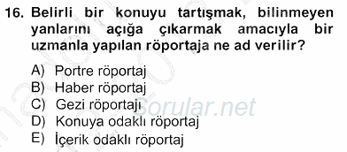 Haber Toplama Teknikleri 2012 - 2013 Ara Sınavı 16.Soru