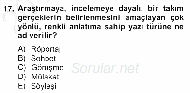 Haber Toplama Teknikleri 2012 - 2013 Ara Sınavı 17.Soru