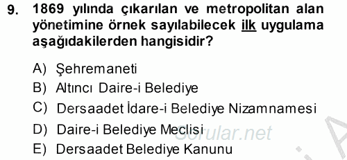 Kentleşme ve Konut Politikaları 2014 - 2015 Dönem Sonu Sınavı 9.Soru