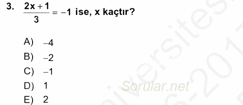 Okulöncesinde Matematik Eğitimi 2016 - 2017 3 Ders Sınavı 3.Soru