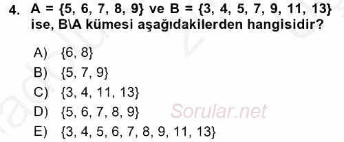 Okulöncesinde Matematik Eğitimi 2016 - 2017 3 Ders Sınavı 4.Soru