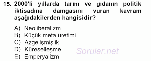 Toplumsal Tabakalaşma ve Eşitsizlik 2012 - 2013 Ara Sınavı 15.Soru