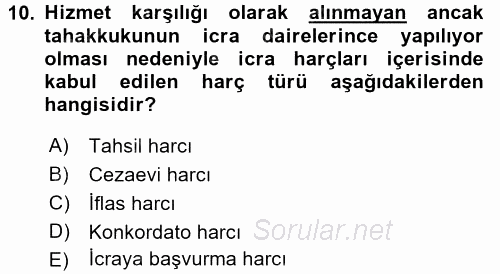 Damga Vergisi Ve Harçlar Bilgisi 2017 - 2018 Dönem Sonu Sınavı 10.Soru