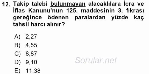 Damga Vergisi Ve Harçlar Bilgisi 2017 - 2018 Dönem Sonu Sınavı 12.Soru