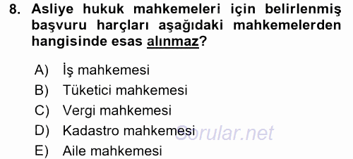 Damga Vergisi Ve Harçlar Bilgisi 2017 - 2018 Dönem Sonu Sınavı 8.Soru