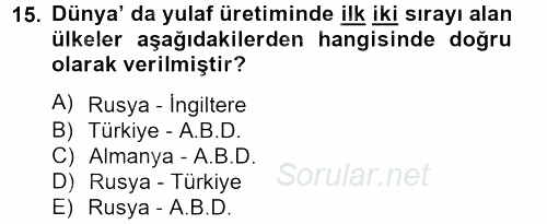 Tarla Bitkileri 1 2014 - 2015 Ara Sınavı 15.Soru